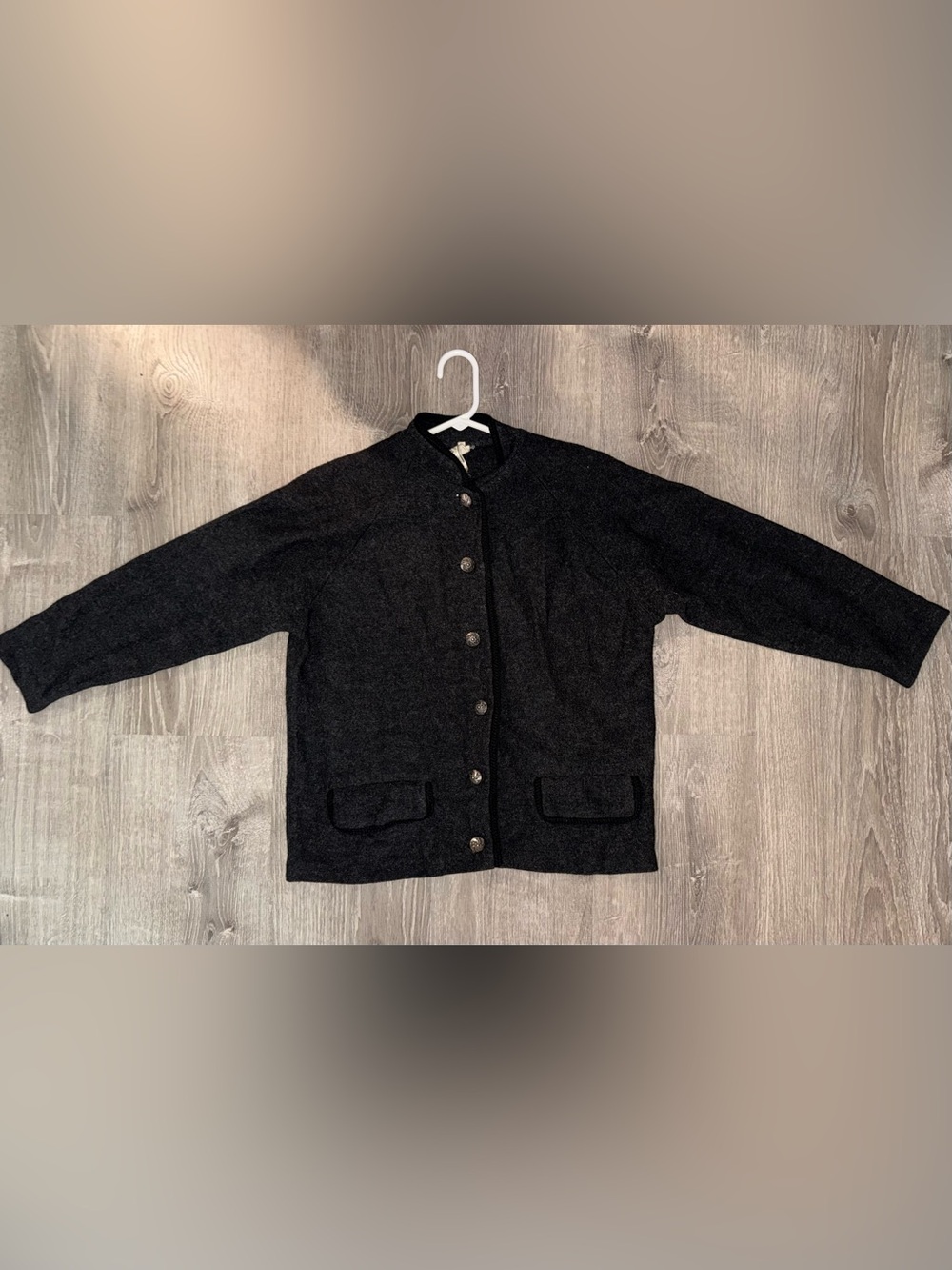 Womens Black Wool Jacket - Classic Button-Front